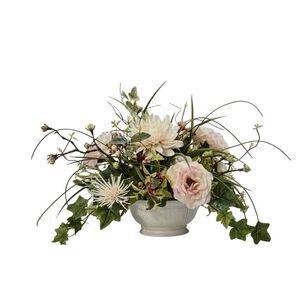 Rose & Berry Silk Flower Centerpiece Floral Arrangement in Cream and Green